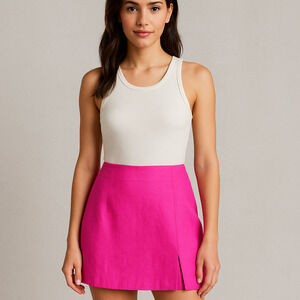 ASTR The Label Covina Skirt Womens Small Pink Linen Blend Mini Side Slit Resort